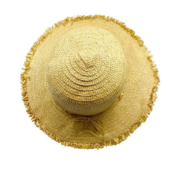 Tan Raw Edge Wide Brim Sun Hat OS - Picture 10 of 15